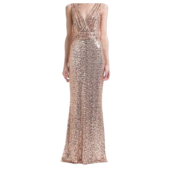 Badgley Mischka Dresses & Skirts - Belle Badgley Mischka Rose Gold Sequin Formal Evening Gown
